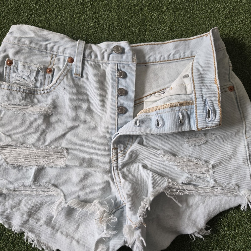 Levi's 501 High Rise Cutoff Distressed Button Fly Shorts Denim Women's Size 28 - Picture 5 of 12